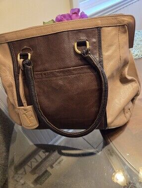 Furla Leather Two-Tone Brown & Tan Tote Bag Very Good